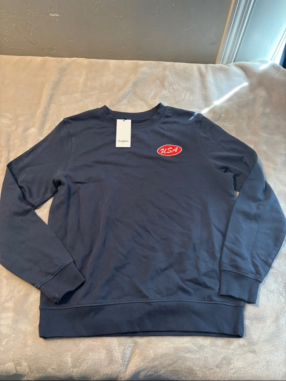 NEW Goodfellow & Co Navy Crewneck with Red USA Patch